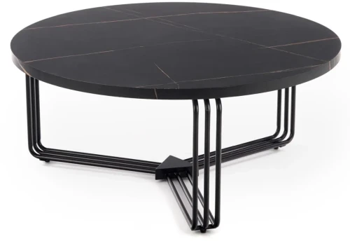 Ława okrągła Antica 80 cm blat czarny marmur/czarny