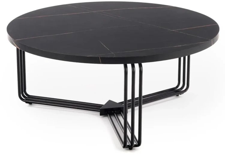 Ława okrągła Antica 80 cm blat czarny marmur/czarny