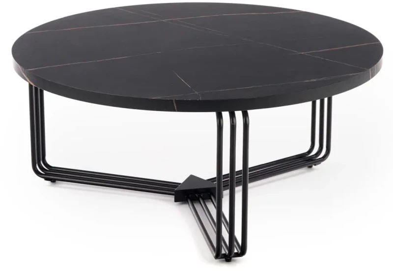 Ława okrągła Antica 80 cm blat czarny marmur/czarny