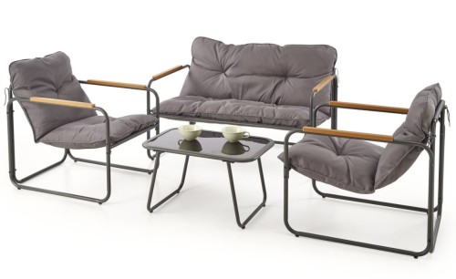 Zestaw mebli ogrodowych Hudson sofa fotele ława na taras popielaty/brązowy