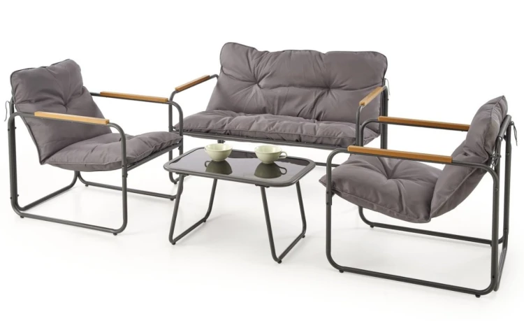 Zestaw mebli ogrodowych Hudson sofa fotele ława na taras popielaty/brązowy