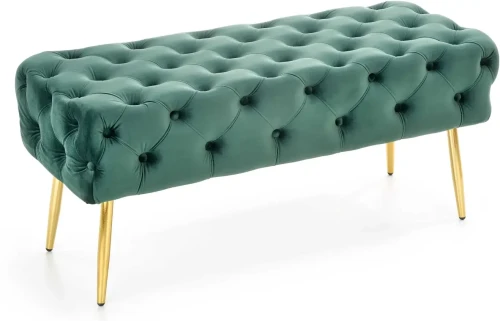 Ławka tapicerowana Athena pikowana do przedpokoju 100 cm ciemny zielony/złoty