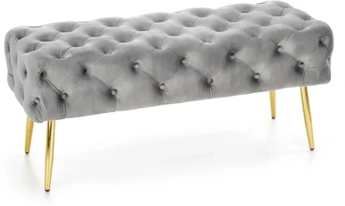 Ławka tapicerowana Athena pikowana do przedpokoju 100 cm popielaty/złoty