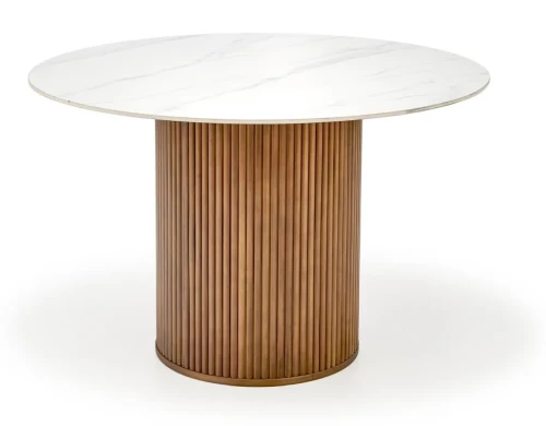 Stół okrągły Bruno nowoczesny do salonu 120 cm biały marmur/orzechowy