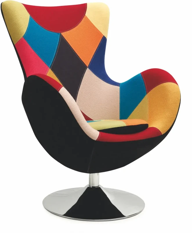 Fotel wypoczynkowy Butterfly z obrotowym siedziskiem do salonu patchwork