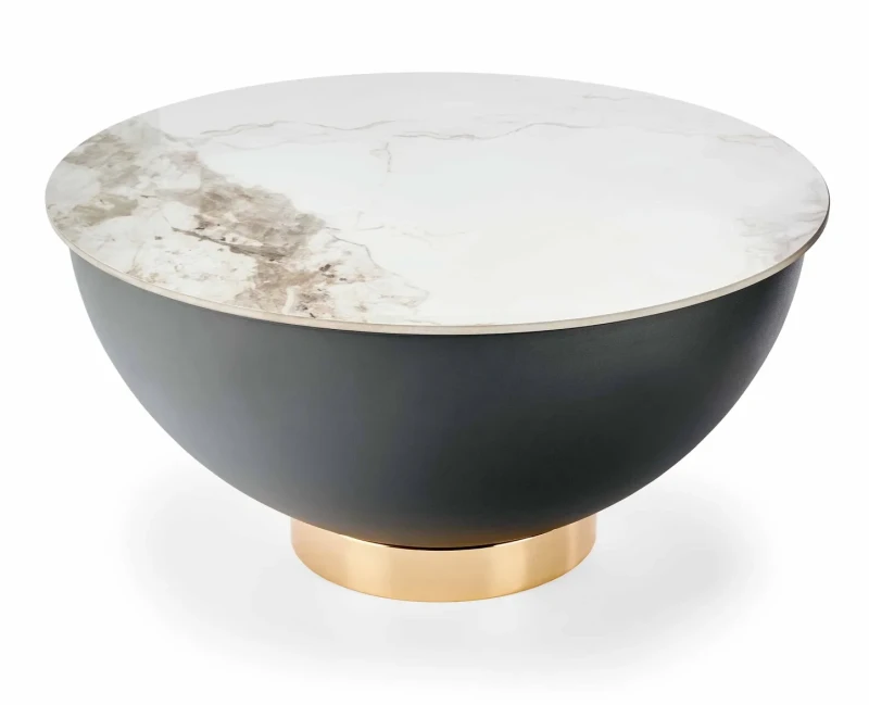 Stolik kawowy Cecilia okrągły do salonu 73 cm biały marmur/popielaty