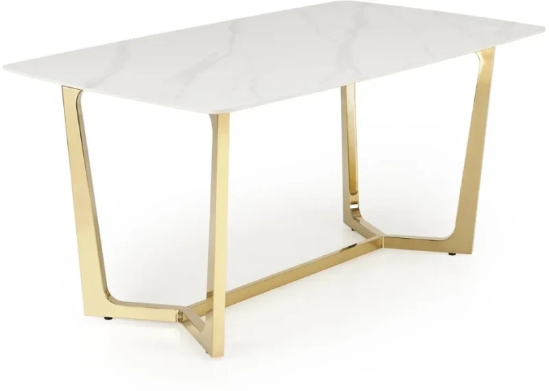 Stół prostokątny Clemente w stylu glamour do jadalni 160 cm biały marmur/złoty