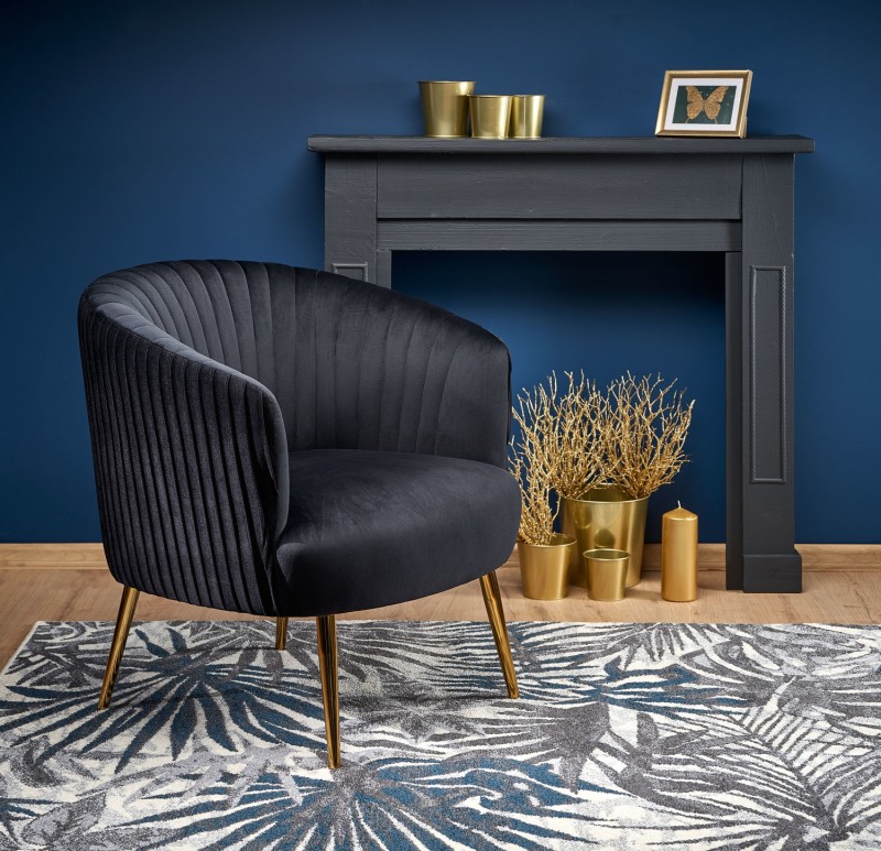 Fotel wypoczynkowy Crown nowoczesny do salonu czarny/złoty