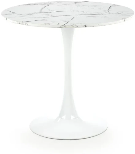 Stół okrągły Denver na jednej nodze do jadalni 80 cm biały marmur
