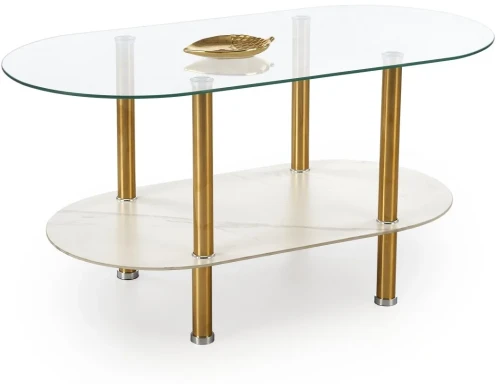 Stolik kawowy Ducat szklany do salonu 100 cm biały marmur/złoty