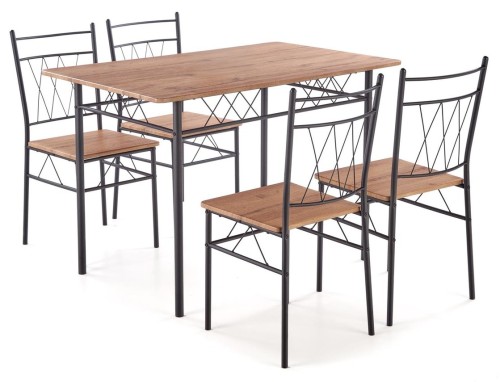 Zestaw mebli jadalnianych Faust stół z 4 krzesłami dąb naturalny/czarny