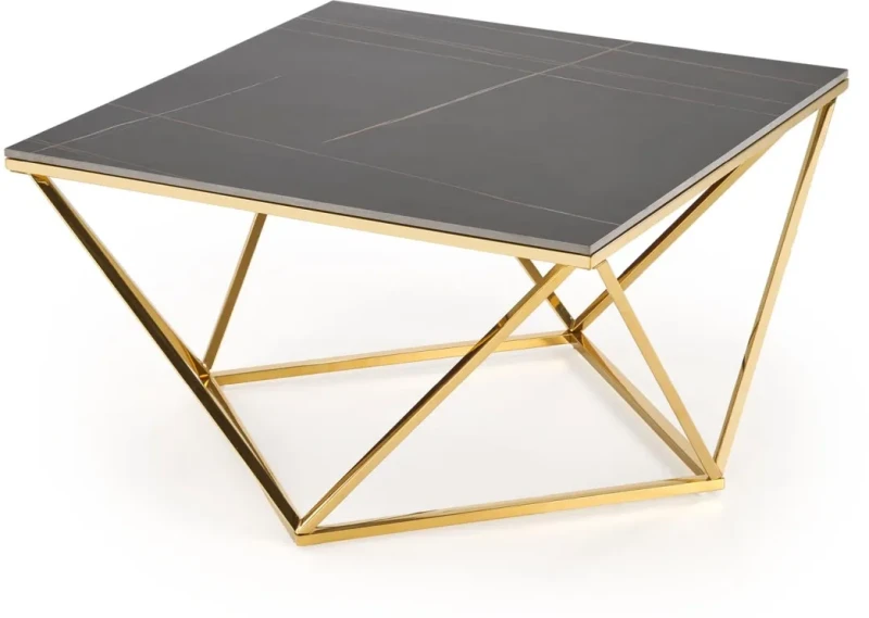 Stolik kawowy Felicia nowoczesny do salonu 80 cm złoty/czarny marmur