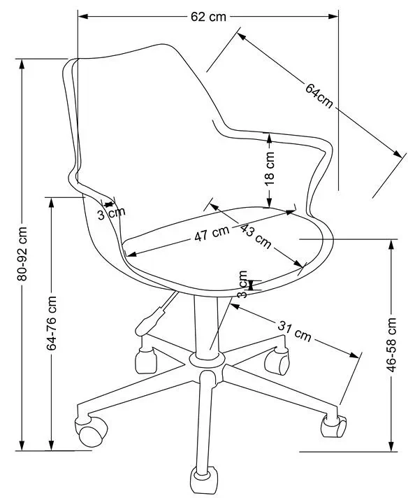 Fotel obrotowy Gasly z regulacją wysokości do pokoju młodzieżowego różowy
