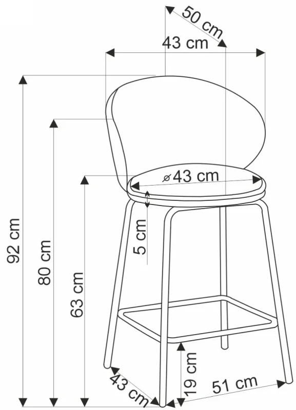 Hoker barowy H121 tapicerowany nowoczesny z oparciem do kuchni popielaty