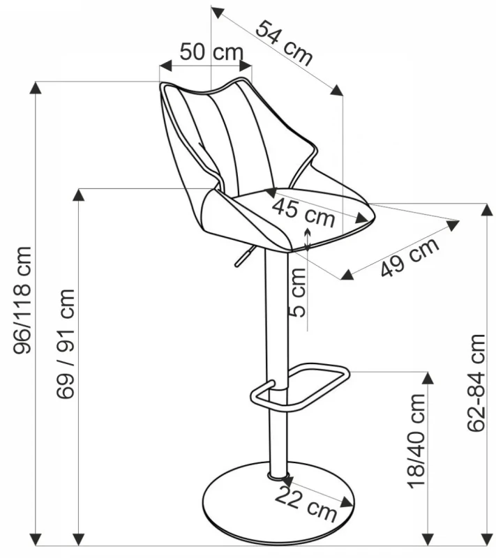 Hoker barowy H122 tapicerowany z oparciem i regulacją wysokości do kuchni beżowy