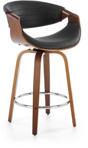 Hoker barowy H123 eco skóra nowoczesny z oparciem do kuchni czarny/orzechowy