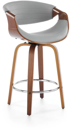 Hoker barowy H123 eco skóra nowoczesny z oparciem do kuchni popielaty/orzechowy