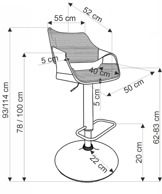Hoker barowy H124 tapicerowany z oparciem i regulacją wysokości do kuchni czarny/orzechowy