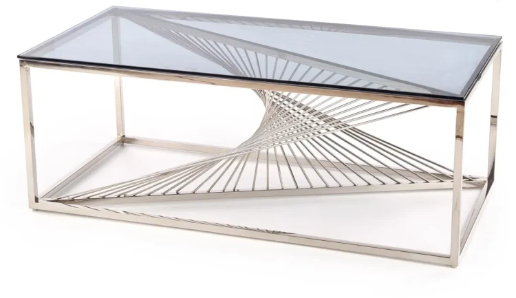 Stolik kawowy Infinity w stylu glamour do salonu 120 cm srebrny/szkło dymione