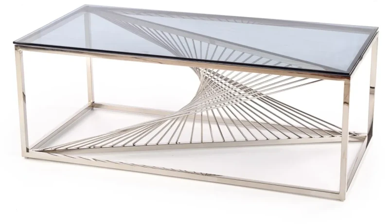 Stolik kawowy Infinity w stylu glamour do salonu 120 cm srebrny/szkło dymione