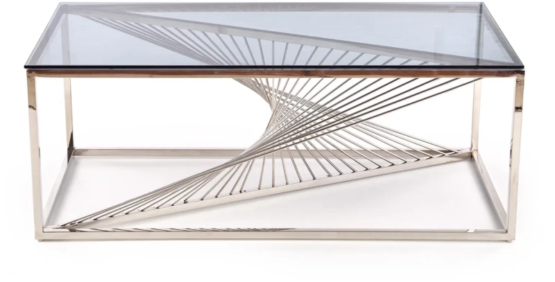 Stolik kawowy Infinity w stylu glamour do salonu 120 cm srebrny/szkło dymione