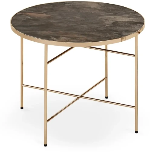 Stolik kawowy Isabelle szklany do salonu 60 cm ciemny marmur/champagne