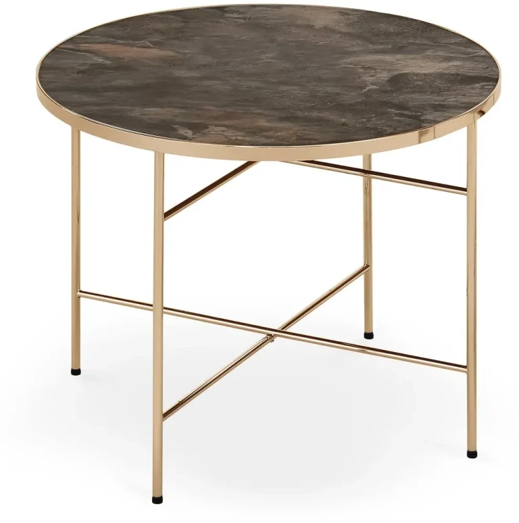 Stolik kawowy Isabelle szklany do salonu 60 cm ciemny marmur/champagne