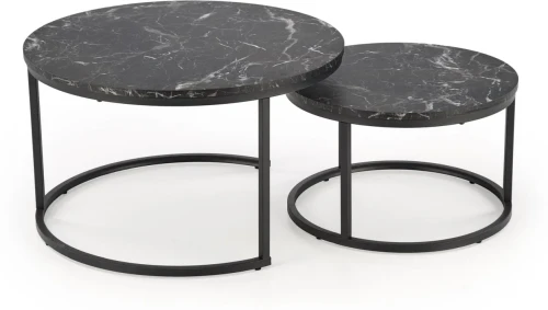 Zestaw 2 stolików kawowych Java okrągłe do salonu czarny marmur/czarny