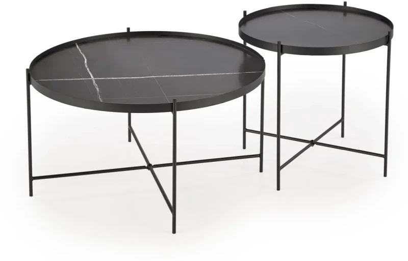 Zestaw 2 stolików kawowych Julieta okrągłe do salonu czarny marmur