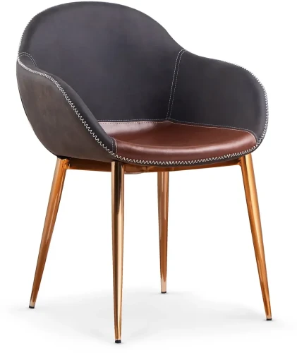 Krzesło tapicerowane K304 na złotych nogach kubełkowe do salonu ciemny popiel/brązowy