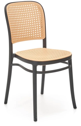Krzesło ażurowe K483 z tworzywa do jadalni naturalny/czarny