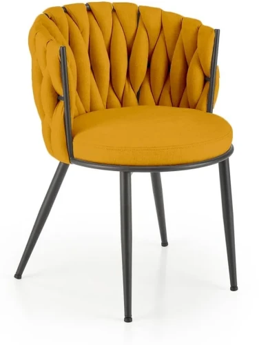 Krzesło tapicerowane K516 z ozdobnym oparciem do salonu musztardowy