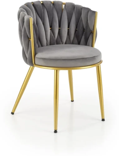 Krzesło tapicerowane K517 glamour welurowe do salonu popielaty/złoty