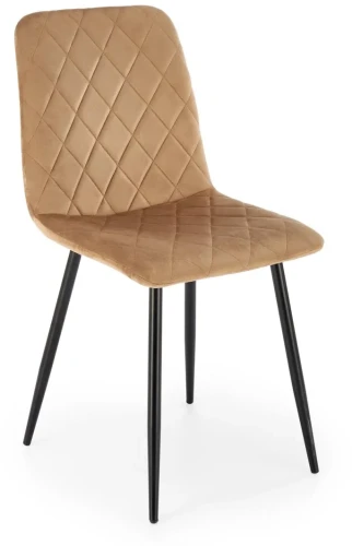 Krzesło tapicerowane K525 pikowane welurowe na czarnych nogach do jadalni beżowy
