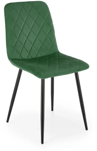 Krzesło tapicerowane K525 pikowane welurowe na czarnych nogach do jadalni ciemny zielony