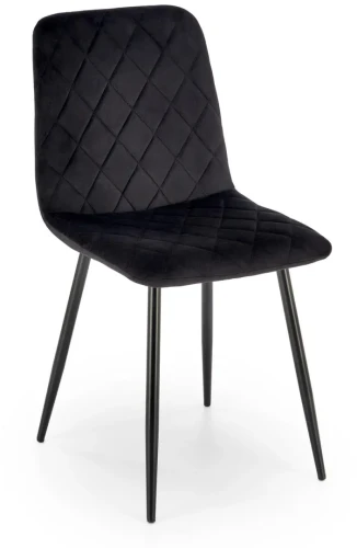 Krzesło tapicerowane K525 pikowane welurowe na czarnych nogach do jadalni czarny