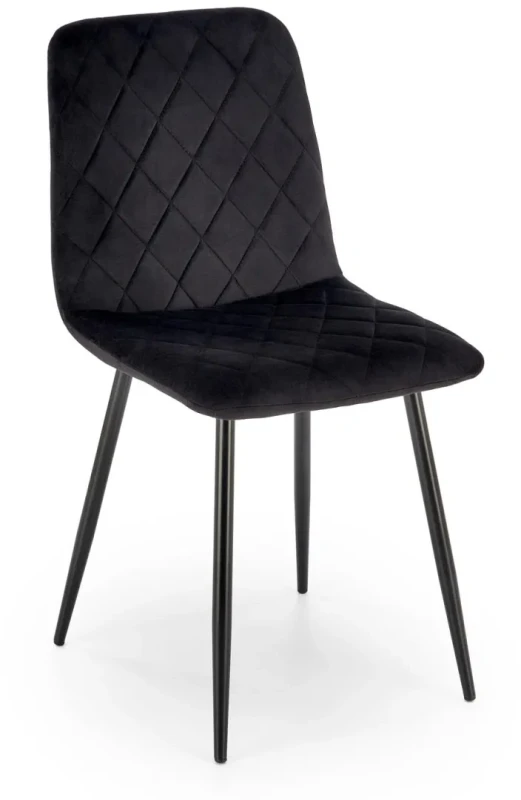 Krzesło tapicerowane K525 pikowane welurowe na czarnych nogach do jadalni czarny