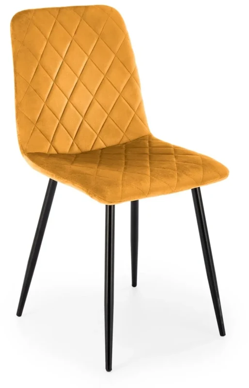 Krzesło tapicerowane K525 pikowane welurowe na czarnych nogach do jadalni musztardowy