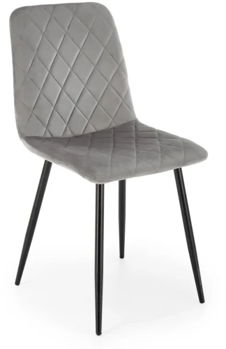 Krzesło tapicerowane K525 pikowane welurowe na czarnych nogach do jadalni popielaty