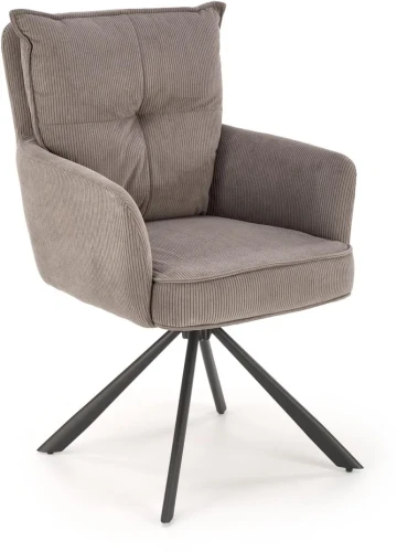 Krzesło obrotowe K528 sztruksowe z podłokietnikami wygodne do jadalni popielaty