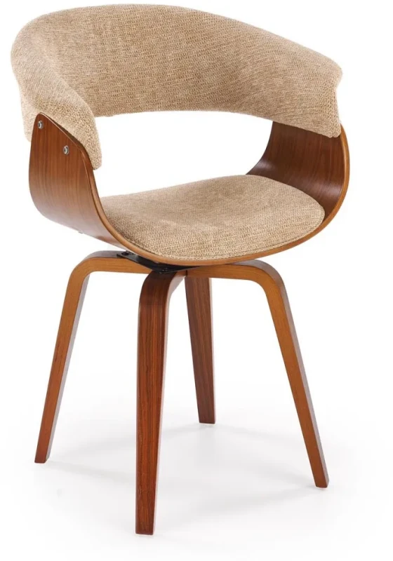 Krzesło drewniane K545 gięte z tkaniny z oparciem do jadalni beżowy/orzechowy