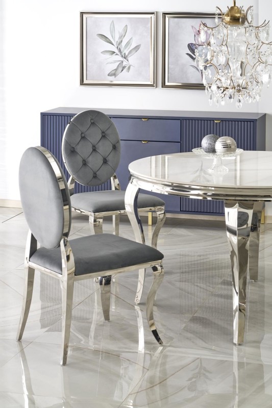 Krzesło tapicerowane K555 glamour welurowe do jadalni popielaty/srebrny