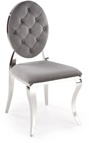 Krzesło tapicerowane K555 glamour welurowe do jadalni popielaty/srebrny