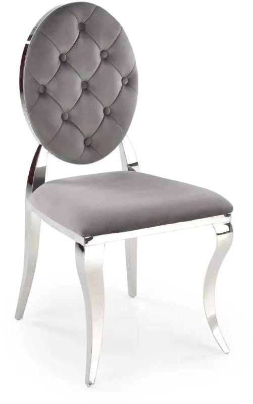Krzesło tapicerowane K555 glamour welurowe do jadalni popielaty/srebrny