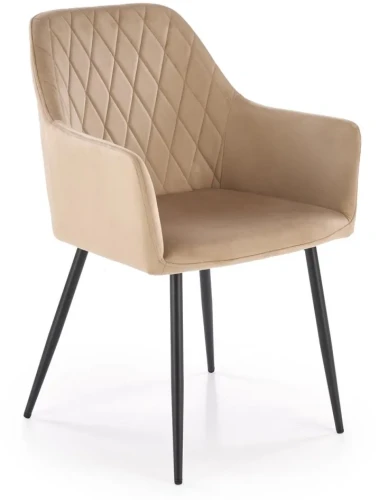 Krzesło tapicerowane K558 welurowe z podłokietnikami do jadalni beżowy