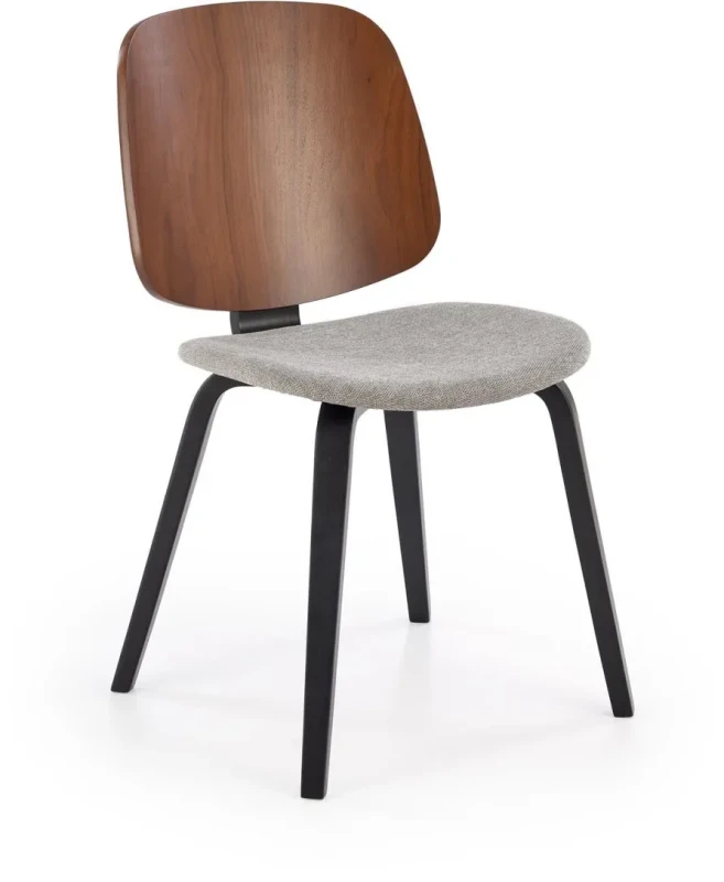 Krzesło tapicerowane K563 z drewnianym oparciem do jadalni orzechowy/popielaty