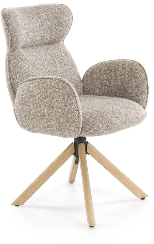 Krzesło obrotowe K585 tapicerowane do jadalni ciemny beżowy/dąb naturalny