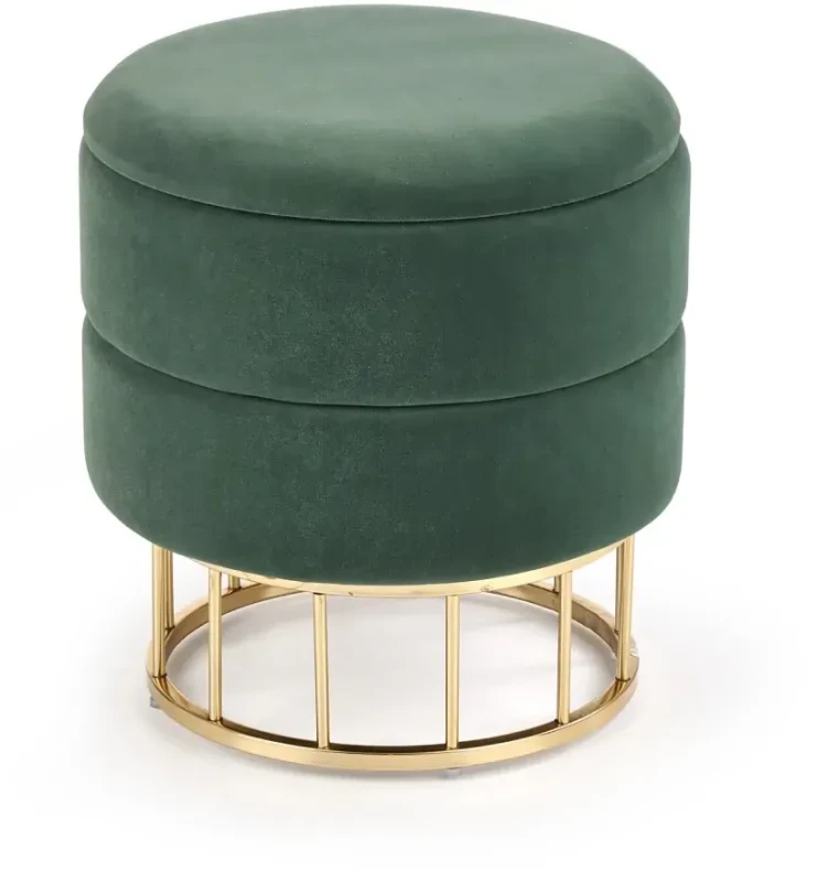 Pufa tapicerowana Minty ze schowkiem okrągła do przedpokoju ciemny zielony/złoty
