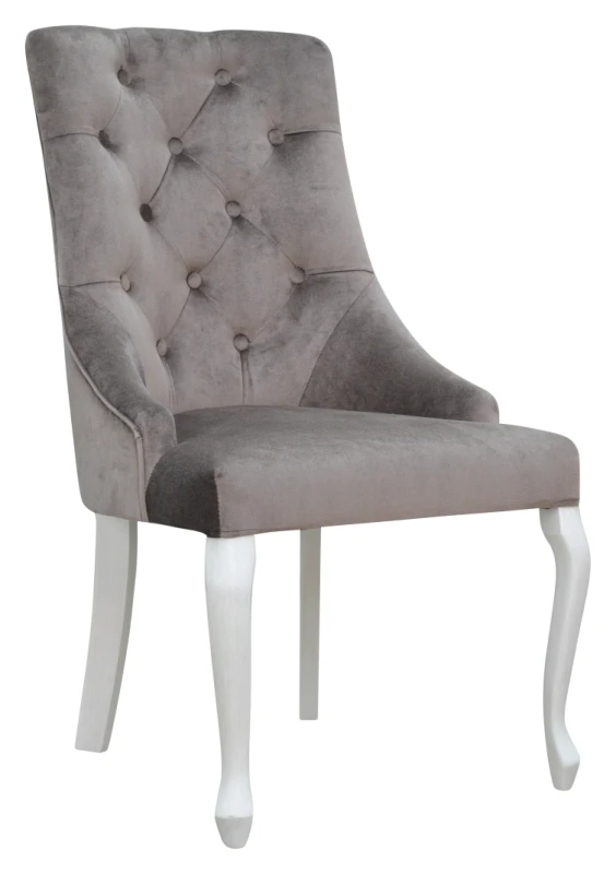 Krzesło Madam Chesterfield nogi ludwik, kewis 1955, patyna biała