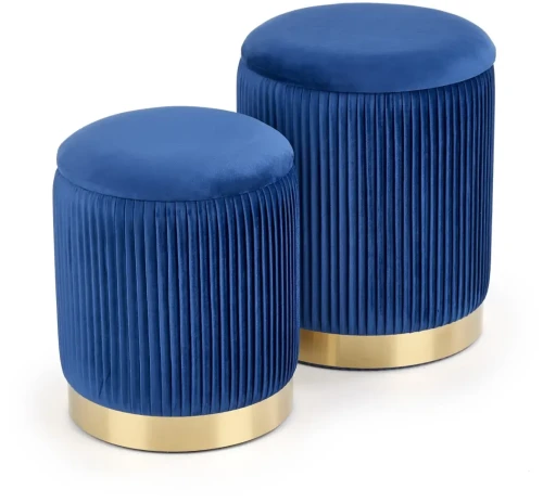 Zestaw 2 puf Monty okrągłe ze schowkiem w stylu glamour do salonu granatowy